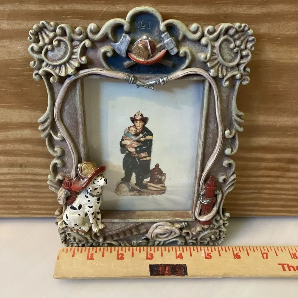 Fireman Picture Frame Dalmatian Firedog No 1 Fire Dept 3.5x5 Photo Tabletop